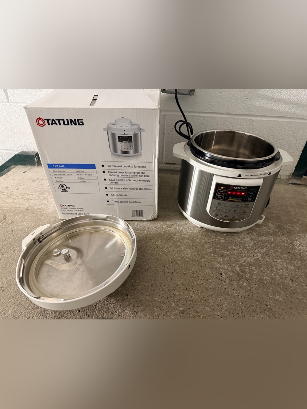 Tatung TPC-4L Electric Pressure Cooker - 4L/8-Cup Stainless Steel In Box, Tested